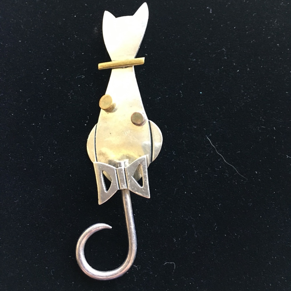 Vintage Cat Brooch 3" SS .925 Tail Wags